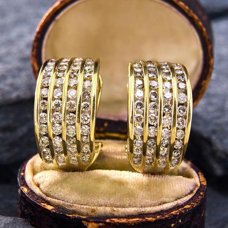 

Huitan Women s Stud Earrings Paved Cubic Zirconia Gold Color Luxury Trendy Female Ear Piercing Earrings Modern Fashion Zircon