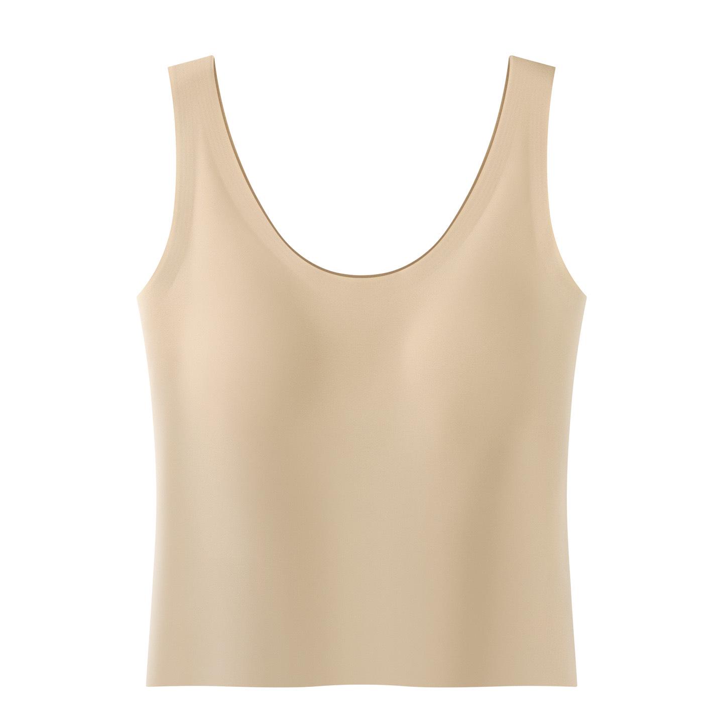 

White T-shirt, Non-Transparent! Seamless Camisole with Fixed Cups for Women – Conceals Foundation, Beautiful Back, Versatile Base Layer. M (80-110 jin)