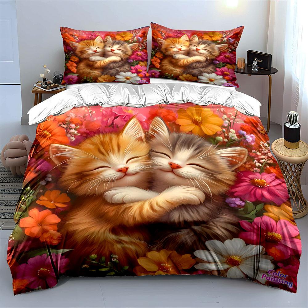 "Floral Kitten Snuggle Gift Set" Exquisite three-piece bedding set gift for kids and adults