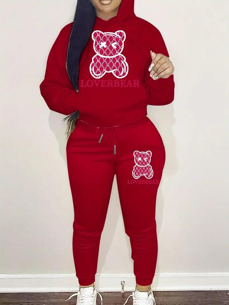 European And American Women'S Clothing Autumn And Winter Hooded Casual Sports Sweater Two-Piece Set