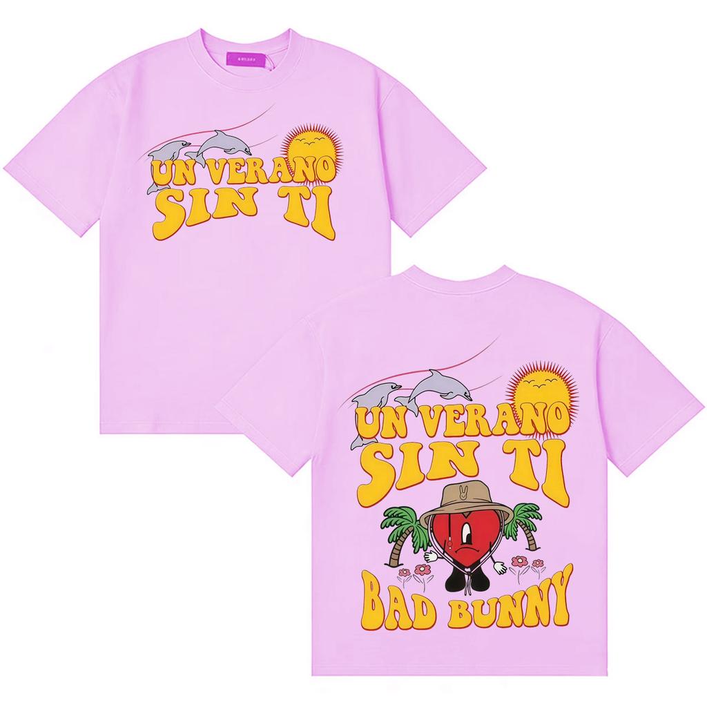 Bad Bunny UN VERANO SIN TI Classic Graphic Unisex T Shirt Unisex Hip Hop T Shirts Album Double Sided Print ONeck Short Sleeve Tee
