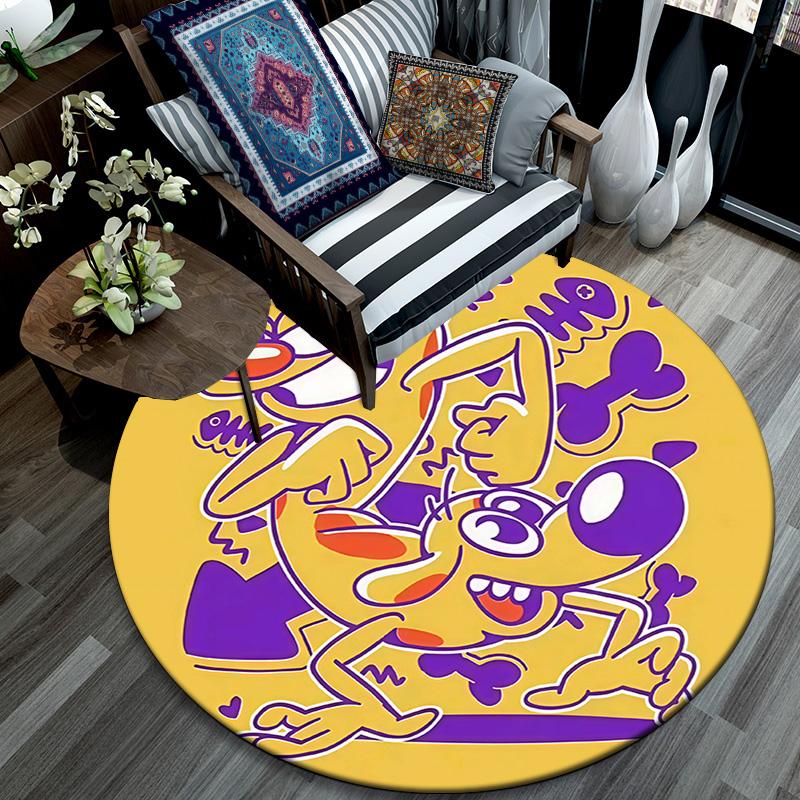 CatDog Round Area Rug,Carpet Rug for Living Room Bedroom Sofa Playroom Decor,Non-slip Floor Mat