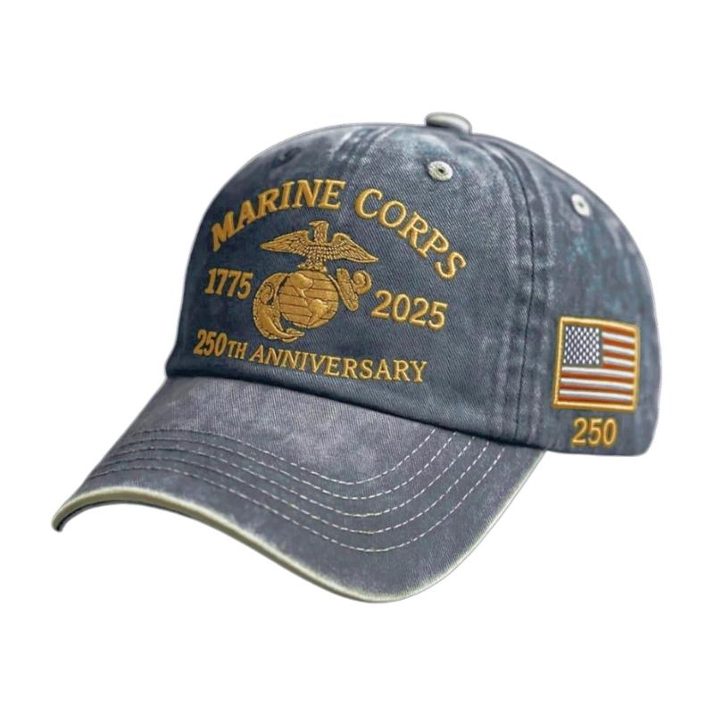 

250th Anniversary Marine Corps Baseball Cap Commemorative Embroidery Pattern Cotton Adjustable Hat for Daily Wear