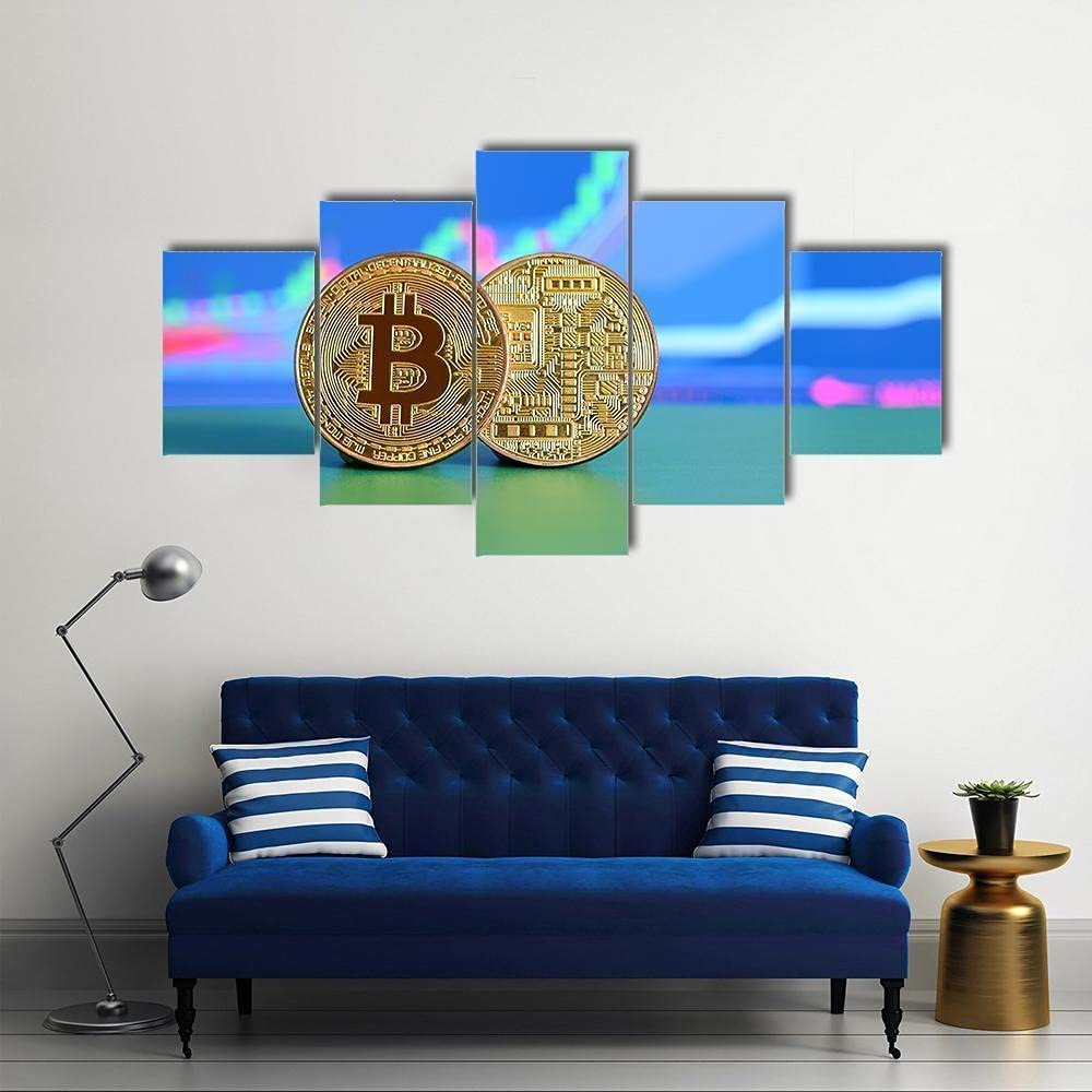 Silberne und goldene Bitcoins Krypto BTC 5 Stück HD Wandkunst Leinwand Poster Malerei für Wohnzimmer Heimdekoration Bild Dekorationen