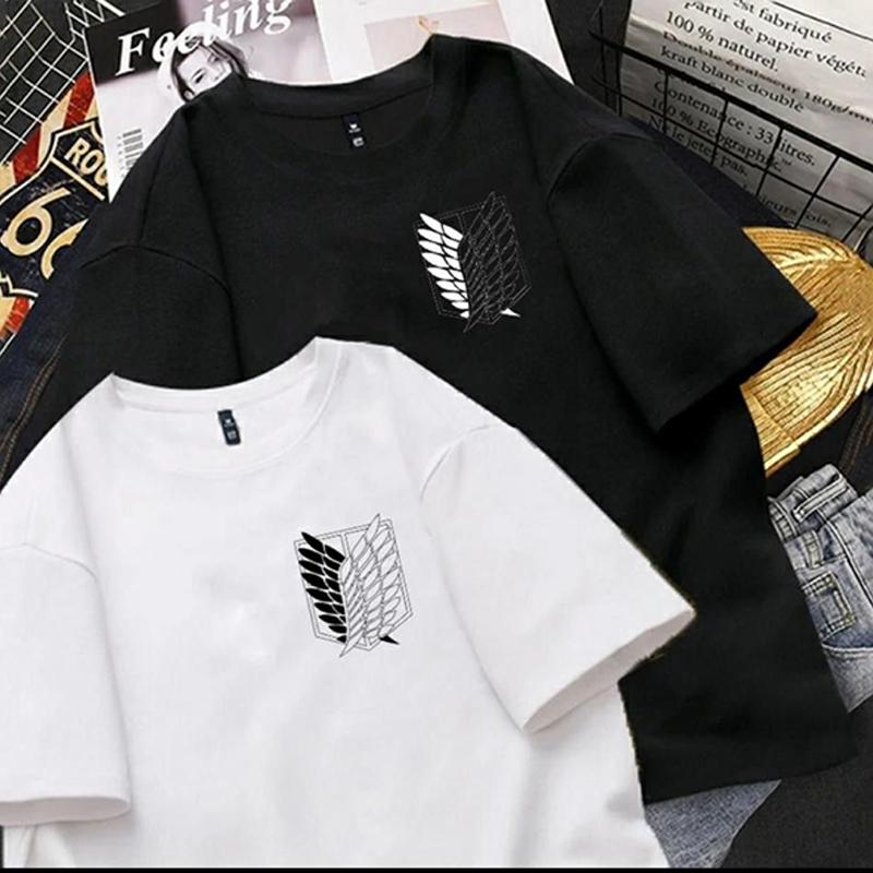 Attack Giant Wings of Freedom Cartoon Anime Oversize High Street Men and Women Short Sleeve T-Shirt Summer