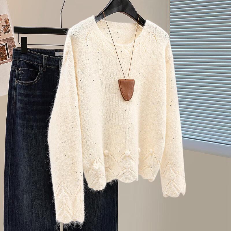 

Женский свитер с круглым вырезом, длинным рукавом, из смесовой шерсти One Size