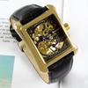 GUCAMEL Quadratische Uhr, transparente hohle mechanische Herrenuhr, manuelle mechanische Mode-Business-Gürteluhr