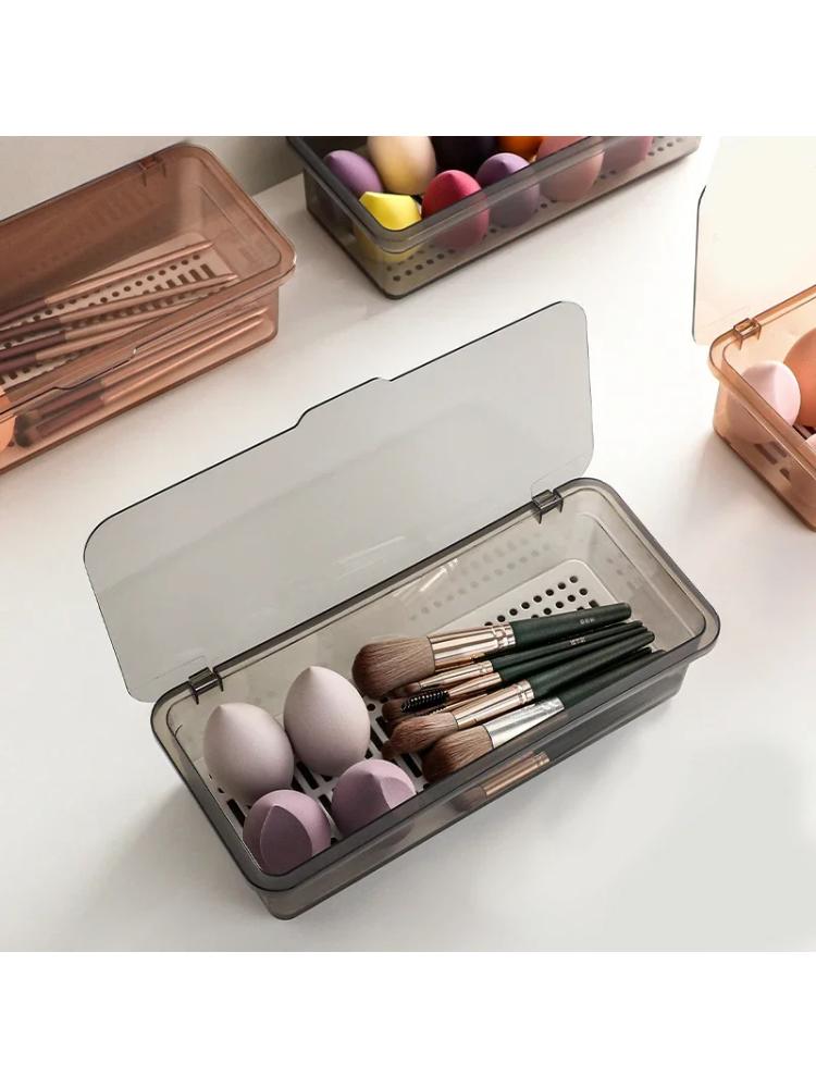 1pc-Makeup Brush Storage Box with Transparent Dust-proof Cover and Large Capacity Storage Box for Dressing