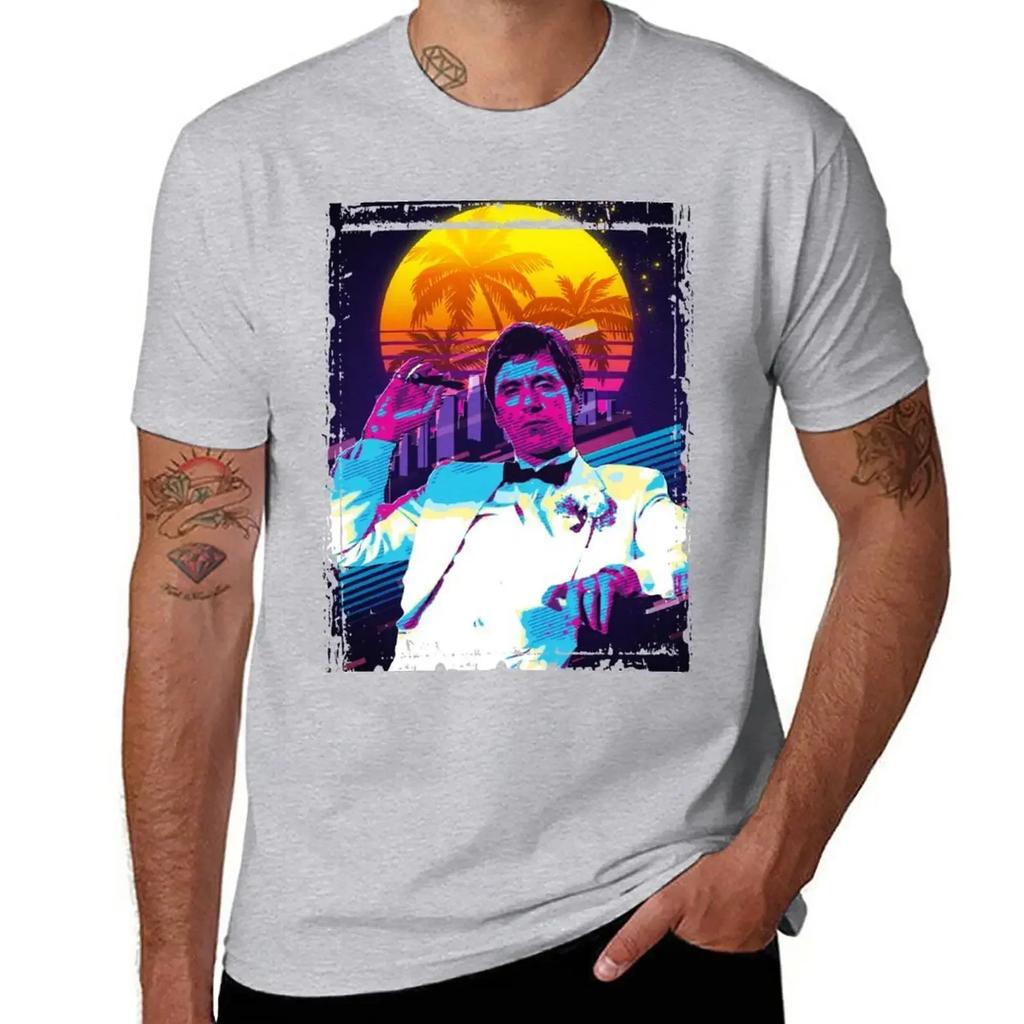 Classic Cinema Art Scarface Movie Print Featuring Al Pacino Tshirt Customs Boys Whites Workout Shirts For Unisex