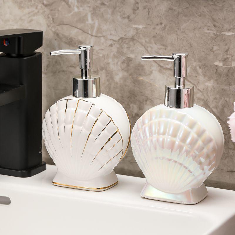 Shell-Emulsionsflasche, Keramik-Seifenspender, Goldrand-Behälter, Badezimmer-Accessoires, Hotel-Shampoo-Make-up-Entferner-Behälter