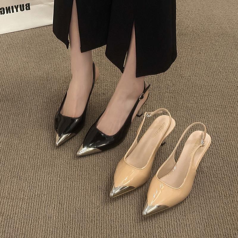 Luxury Metal Designer 2025 Summer New Office Women Sandals Fashion Pointed Toe Shallow Mouth Slingback Sandals Women High Heels