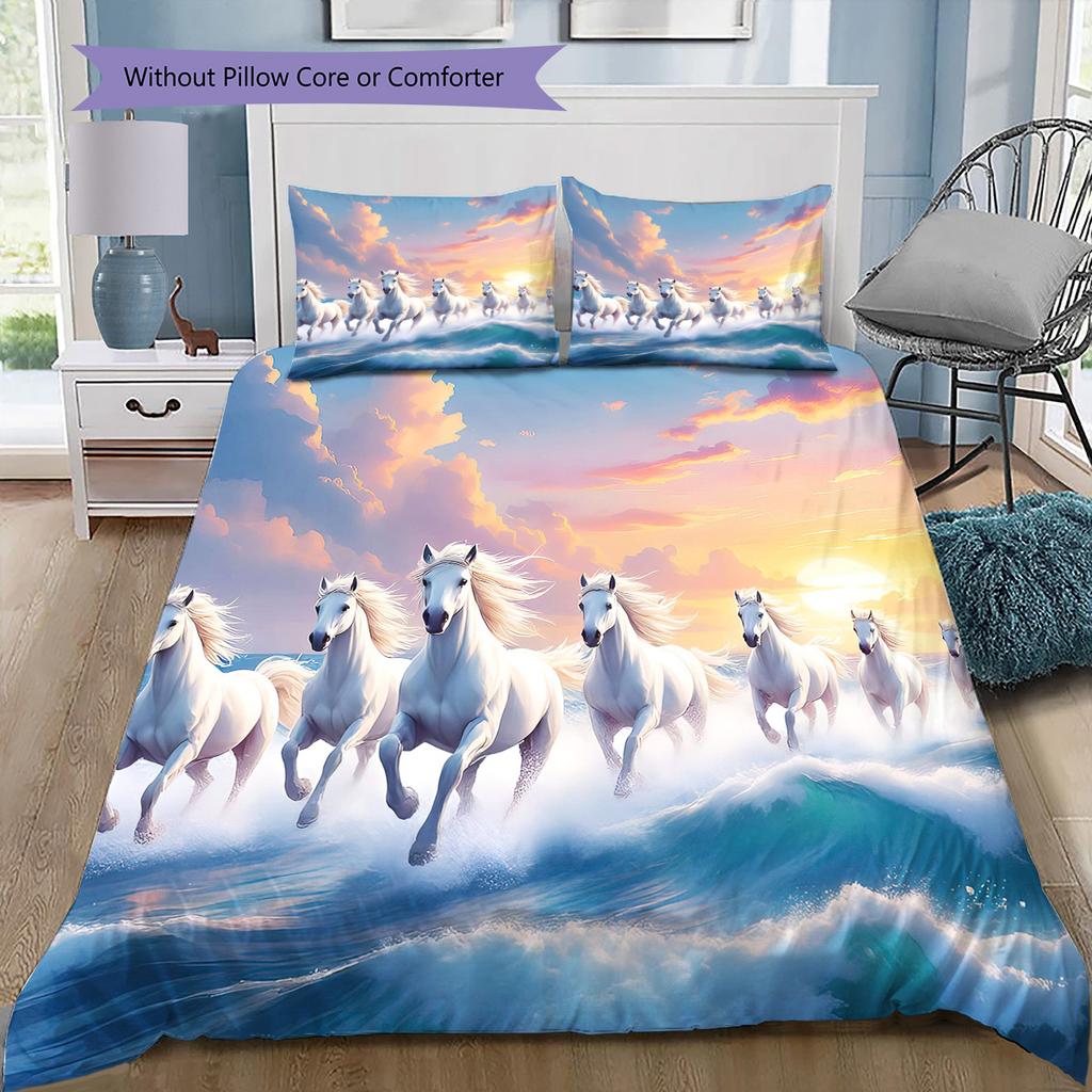 1PC Horse Bedding Quilt Set Quilt Cover Pillowcase Home Decoration Birthday Gift (1 * duvet cover + 15 * pillowcase, without core)