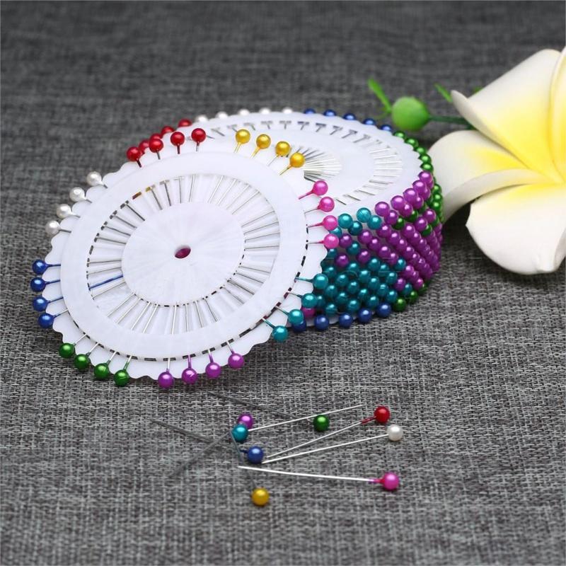 40/100Pcs Fashion Sewing Needles Colored Glass/Ceramics Head Bead Pin Stitch Knitting Needles Sewing Fixed DIY Safety Pin