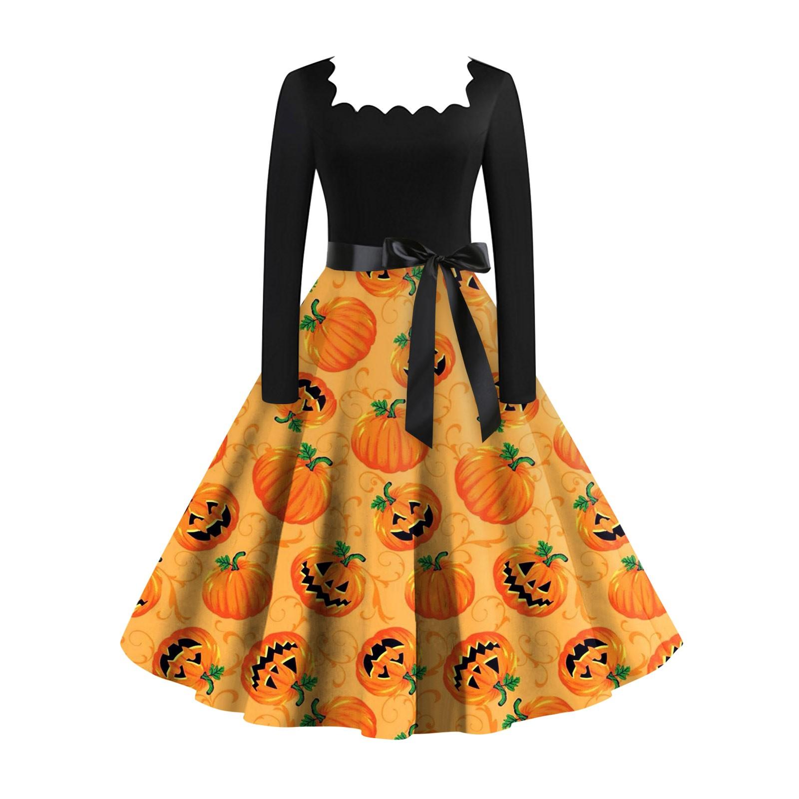 Женское повседневное модное винтажное платье с длинным рукавом и принтом на Хэллоуин — фото 5