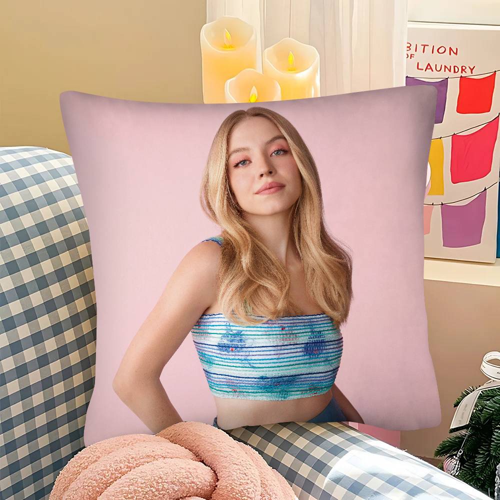 1Pc American Actress S-Sydney Sweeney Pillow Case Fashion Square Pillowcase Bedroom Sofa Room Ins Decoration Leisure