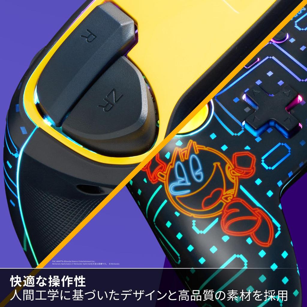 Officially Licensed Nintendo PowerA Lumectra Enhanced Wireless Controller for Nintendo Switch Neon Arcade Product - Pac-Man (NSGP0458JP-01)