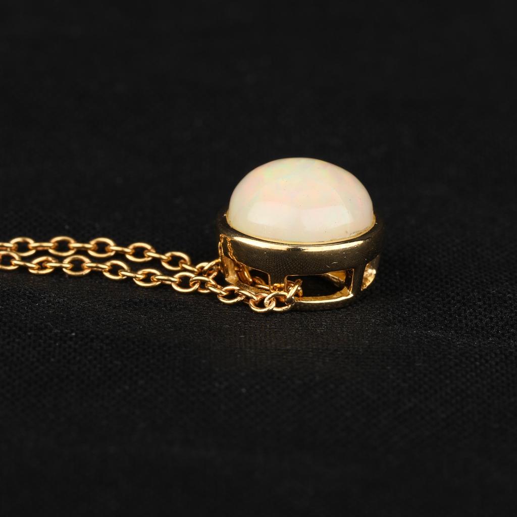 Natural Ethiopian Opal Pendant 925 Sterling Silver Gold Plated Round Cabochon Handmade Fine Jewelry Gift for Her