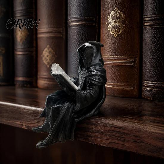 Fantasy Collection Display Gothic Shadow Reader Statue, Dark Style Mini Wizard Figurine, Matte Ornament Black Resin Sculpture for Home Office