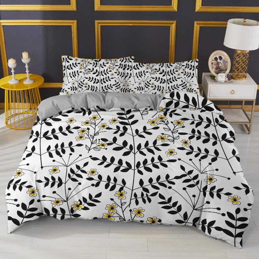 Pflanze Bambus Bettbezug KingQueen Größe Grünes Bambusblatt Zweigmuster Druck Bettwäsche Kollektion Weich 23 Teile Polyester Deckenbezug