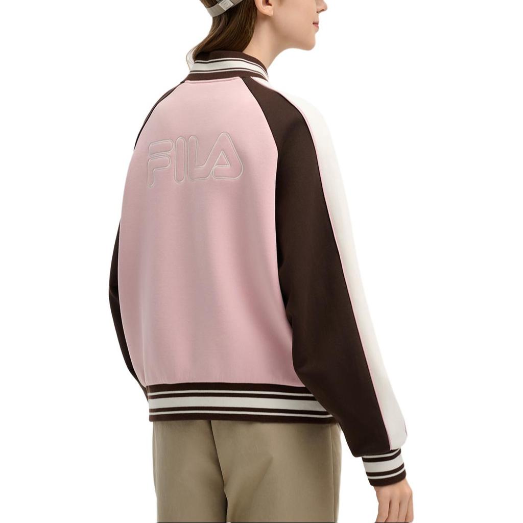 Fila Fashion Casual Knitted Long Sleeve Baseball Jacket Women Jacket Smoke-Pink F11W519501FPK
