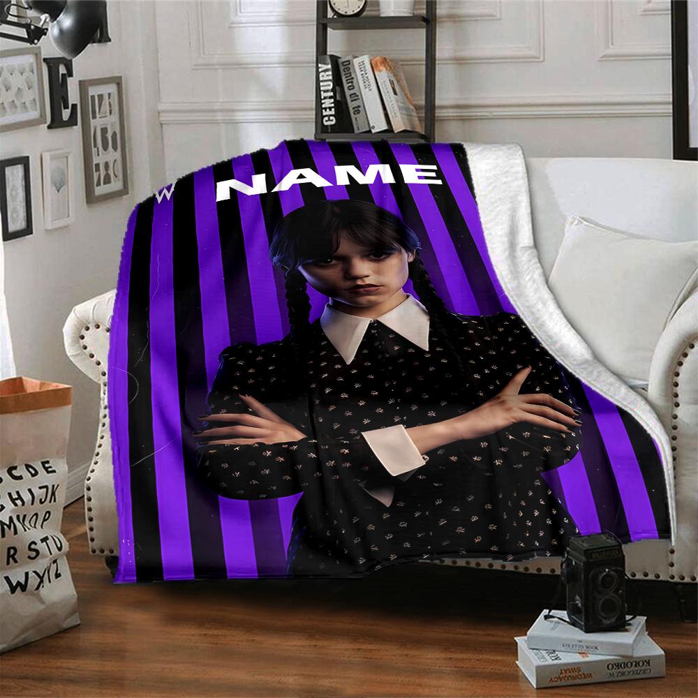 Custom Name Wednesday Theme Printed Blanket - Perfect for Couch, Bed, Travel & Outdoor Use | Machine Washable, Cozy & Durable.