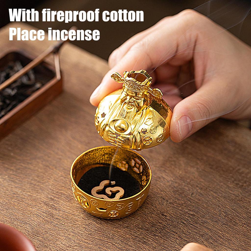 Alloy God of Wealth Mini Incense Burner Ornament Living Room Decoration Home Decor Family Church Aromatherapy Meditation