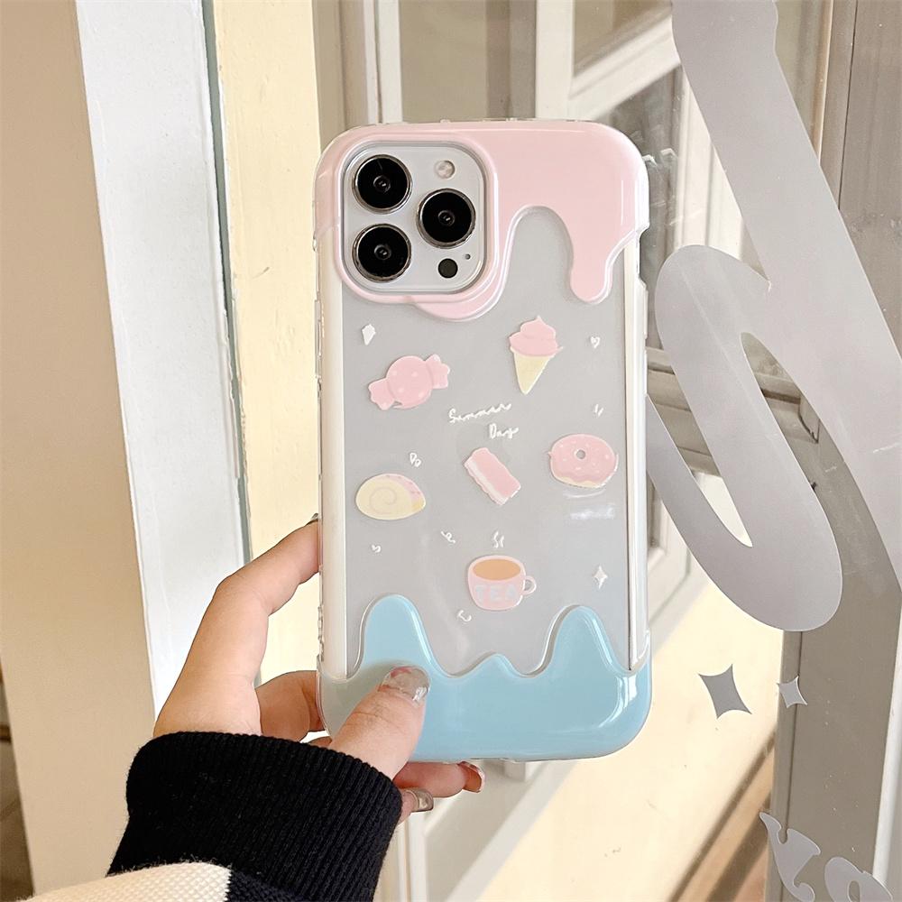 Koreanische Sommer Eis Donut Halterung Klare Weiche Telefon Fall Für Iphone 14 12 11 13 Pro Xr X Xs max Halter Nette Schutzhülle