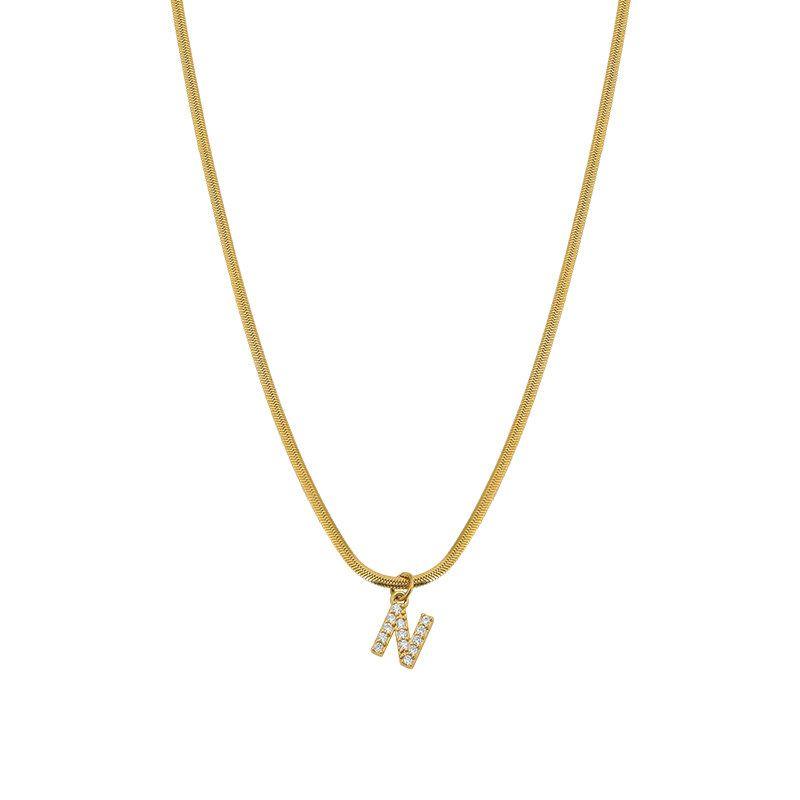 Neckontheline Diamond Letter Necklace European and American Ins Style Simple and Versatile Short Necklace Fine Snake Bones Chain