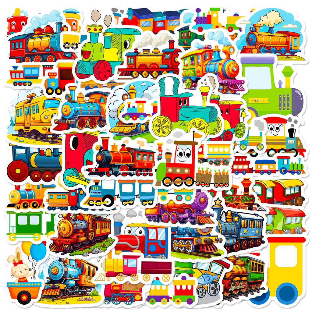 50 Cartoon Little Train Stickers for Kids – Vehicle Series for Notebooks & Rewards