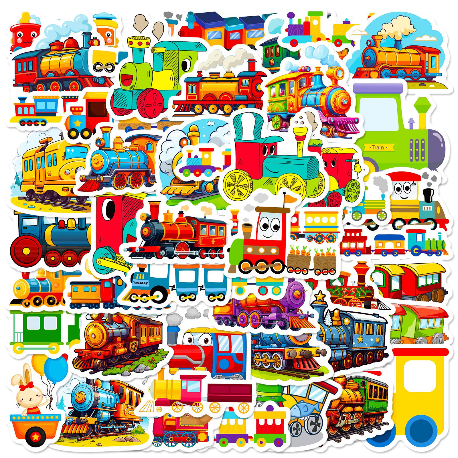 50 Cartoon Little Train Stickers for Kids – Vehicle Series for Notebooks & Rewards