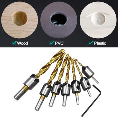 Titanium HSS 5 Flute Countersink Drill Bit Set Screw Woodworking Chamfer Tool