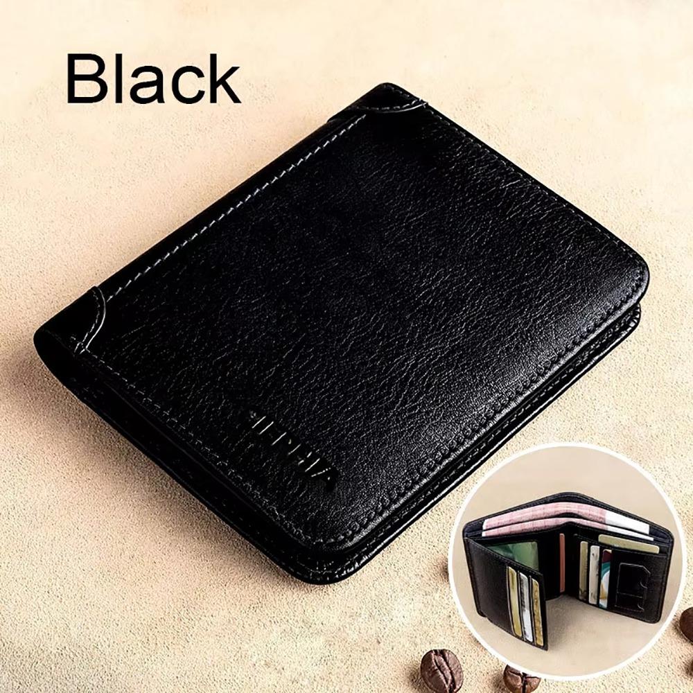 1Pcs New PU Leather Men Wallet Vintage RFID Blocking ID Credit Card Holder Short Thin Trifold Wallet чёрный