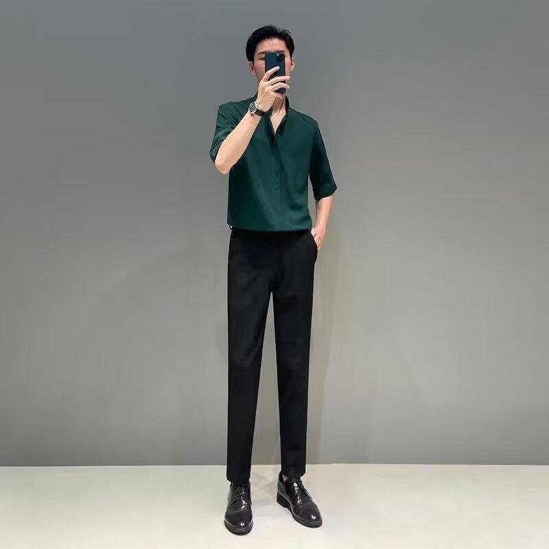 Men'S Long Sleeved Shirt, Men'S Trendy Brand, Spring And Autumn Style, Business And Leisure, No Ironing, Solid Color, Pure Cotton Shirt