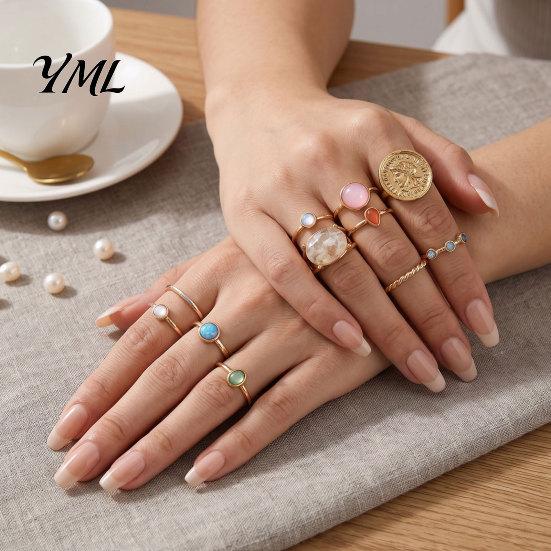 Colorful Crystal Ring Set 13Pcs Gold Plated with Gemstone Embellishments, Fashion Minimalist Accessories Stackable Rings for Women, Trendy Jewelry