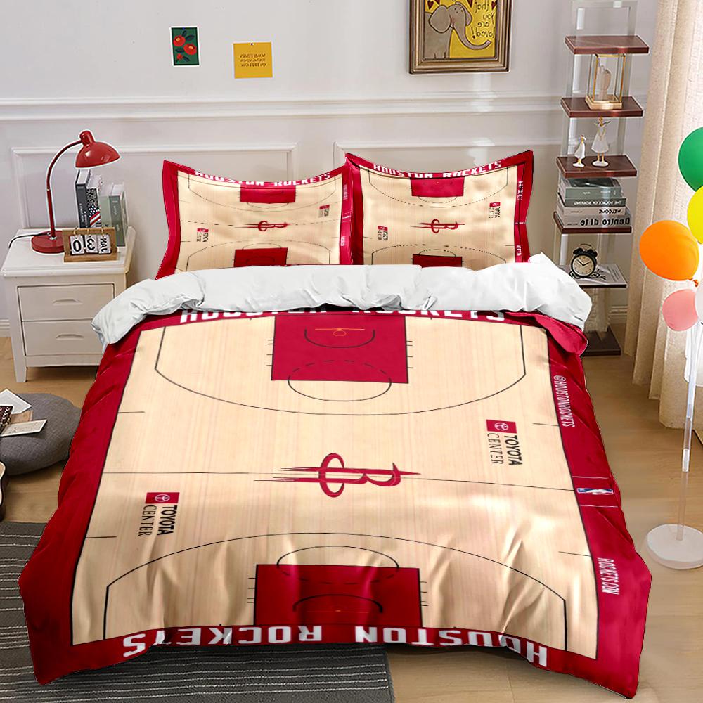 Houston Rockets Basketball Court Design Bedding Set (1 duvet cover, 2 pillowcases, duvet not included) sofas