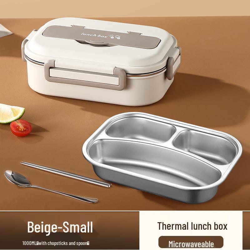 304 Stainless Steel Compartmentalized Portable Lunch Box - Microwave Safe Bento for Students & Office Workers.
