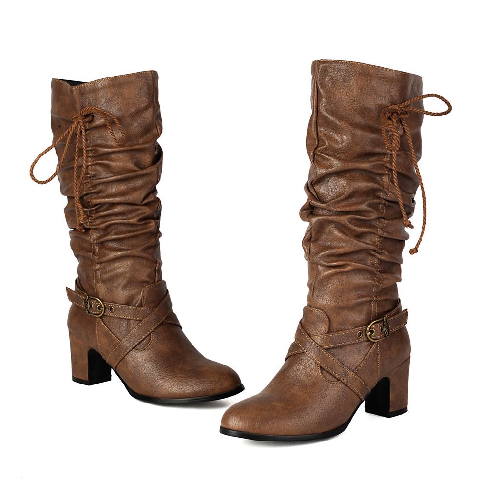 Side Zipper Tall Knight Boots Thick High Heel Boots Fashion Boots 40-43 Large Size Boots