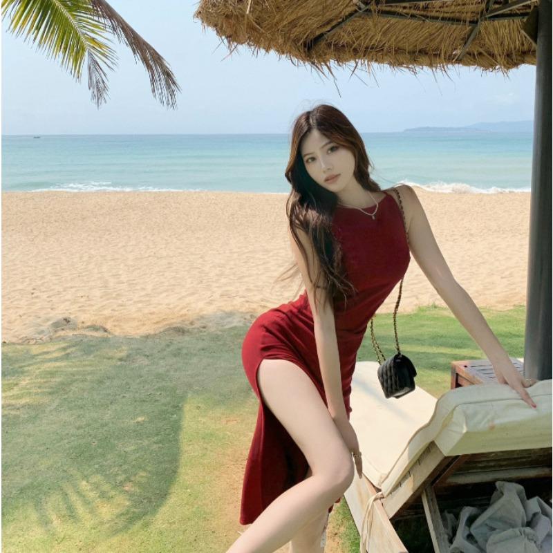 Dámské letní Retro Halter Temperament Elegantní šaty na jedno rameno