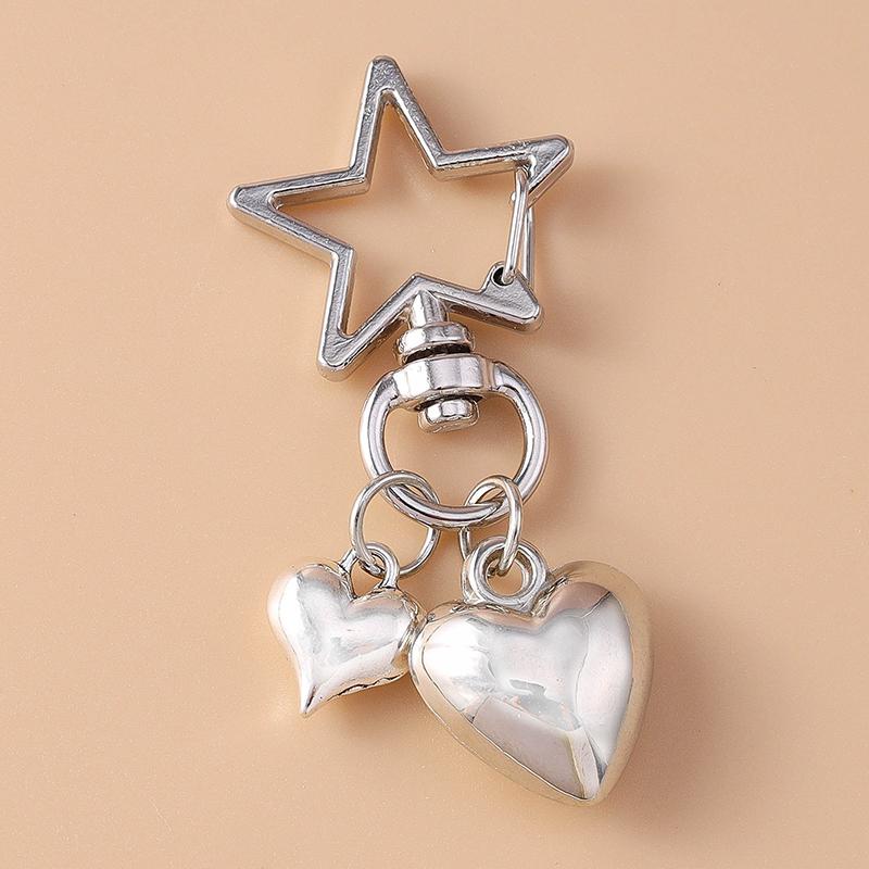 Cute Metal Love Heart Key Chain Pearl Key Ring for Women Girl Handbag Pendants DIY Handmade Jewelry Accessories