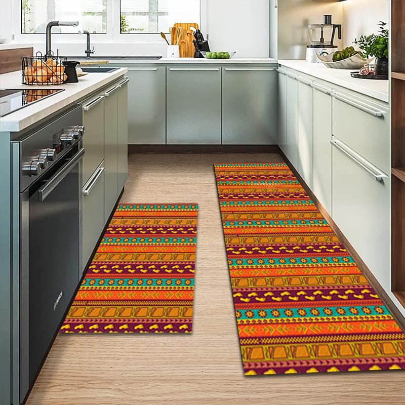 Bohemian Print Waterproof Kitchen Rug with Non-Slip, Thick Cushioned Design for Anti-Fatigue Comfort