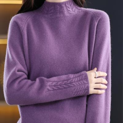 Damenmode, lässig, einfarbig, Druck, Herbst, Winter, langärmelig, halber Rollkragenpullover, lose Pullover