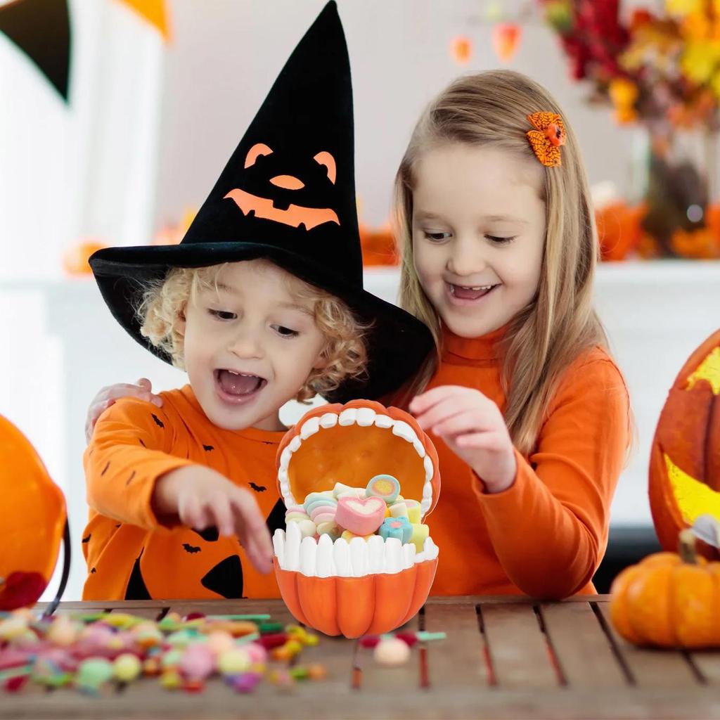 Halloween Pumpkin Candy Box Resin Halloween Treat Box Creative Desktop Decor Holder Props Treat Container for Kids Party Adults