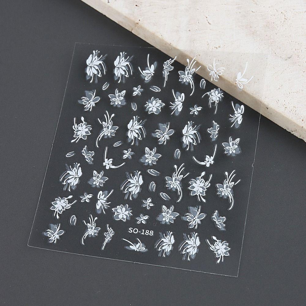 3D Charm Black White Flower Floral Petal Nail Decoration DIY Nail Art Stickers  for Nails