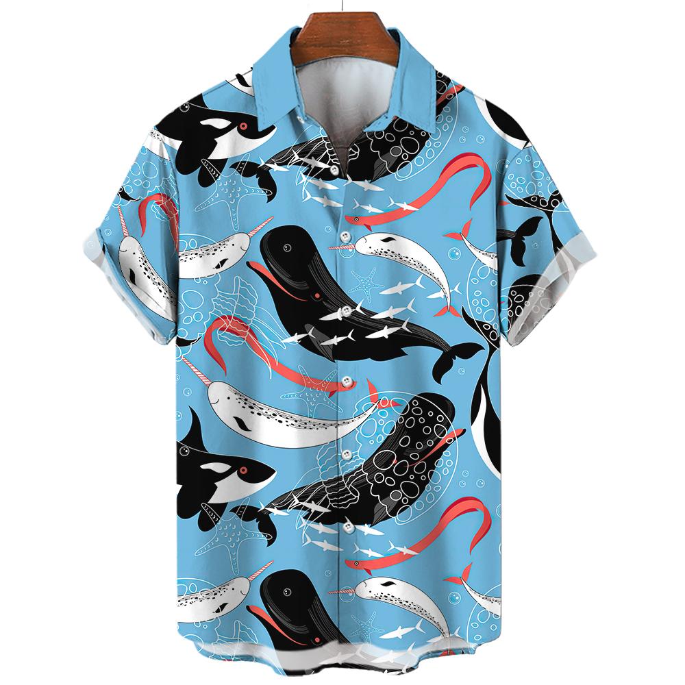 Hawaiian Shirts for Men Casual Tees Sea Life Pattern Short Sleeve Top Summer Fashion Shirt Octopus Print T-Shirt Men's Clothing