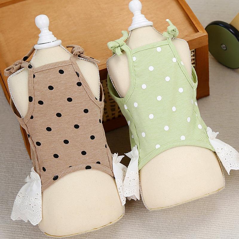 INS Fresh Pet Teddy Pomeranian Small Dog Dog Clothes Polka Dot Suspender Princess Skirt Spring Summer Thin