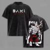 Camiseta Lavada Vintage Anime Baki O Lutador Camiseta Hanma Yujiro Academia Manga Curta Camisetas Algodão Casual Oversized Camiseta