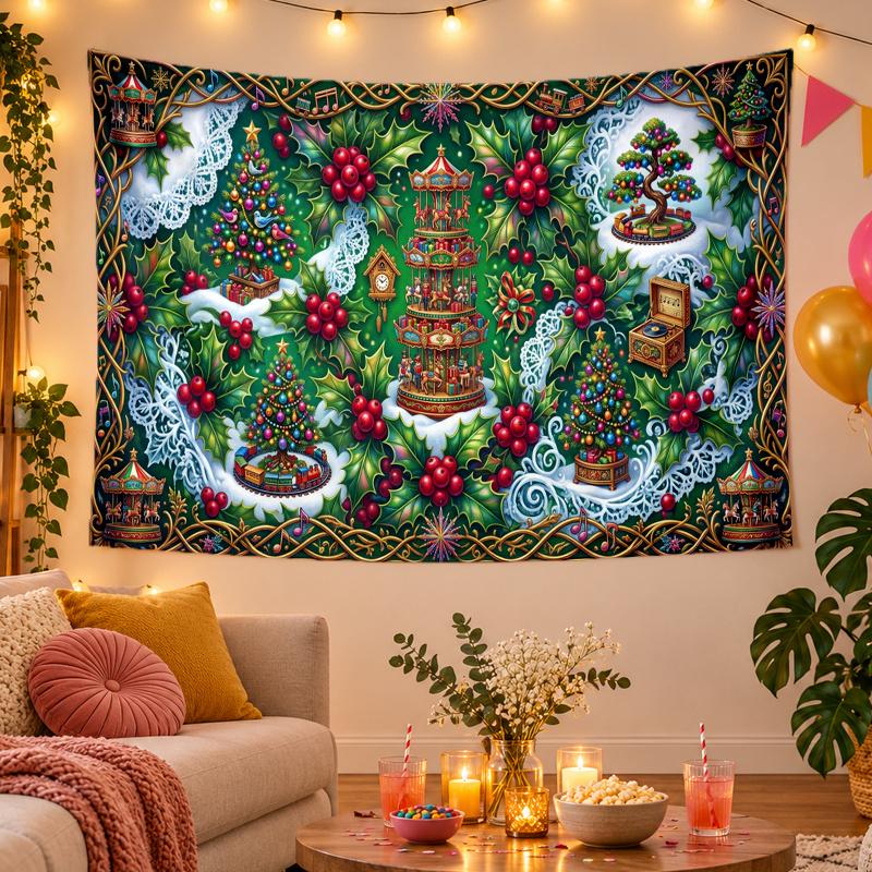 Weihnachtsthema Wandteppich, Xmas Wandbehang, Feiertags-Heim Schlafzimmer Dekoration