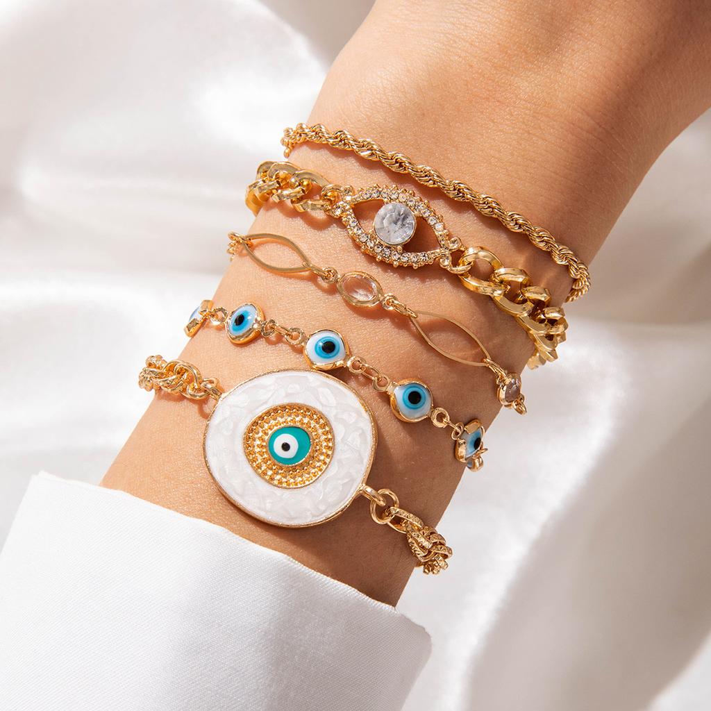 Bohemian Personality Devil's Eye Bracelet, Design Sense, Diamond-set Dripping Eye Bracelet Set, Women