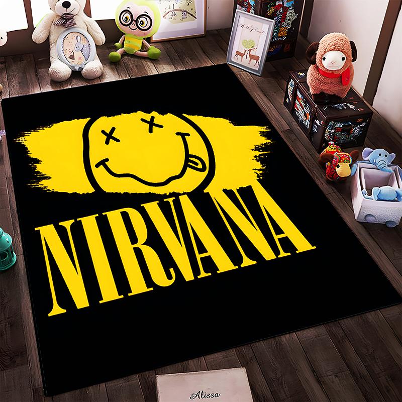 Nirvana Logo Yellow Art Rug Non-slip Rug Suitable for Living Room and Bedroom Sofas