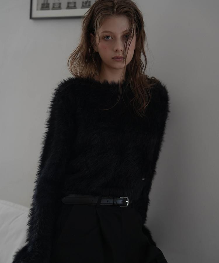 DEHEVE Hairy Flare Sleeve Knit [Black]